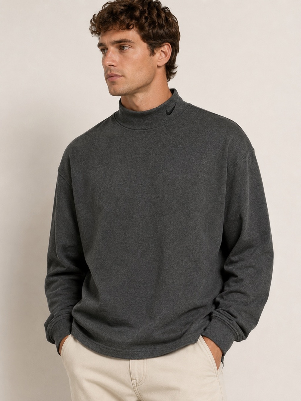 Nike Golf Large Gray Mock Neck Pullover Fleece Sweatshirt Mens L 100% Cotton